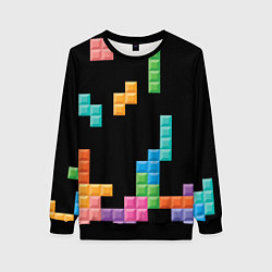 Свитшот женский Тетрис падающие блоки, цвет: 3D-черный