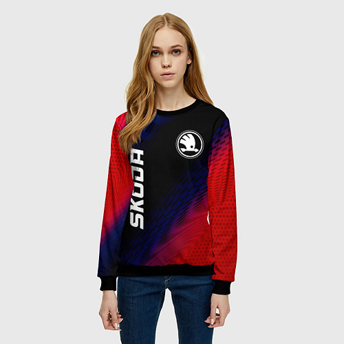 Женский свитшот Skoda красный карбон / 3D-Черный – фото 3