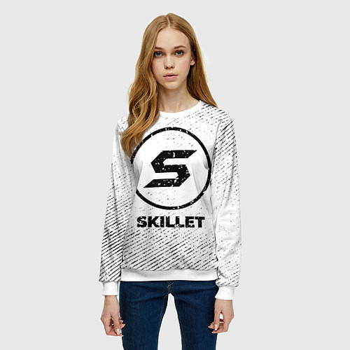 Женский свитшот Skillet с потертостями на светлом фоне / 3D-Белый – фото 3