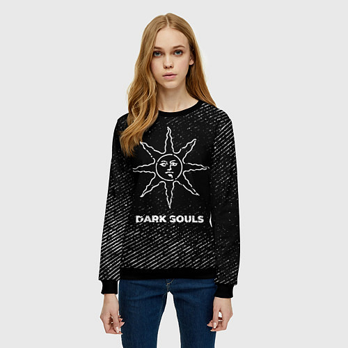 Женский свитшот Dark Souls с потертостями на темном фоне / 3D-Черный – фото 3