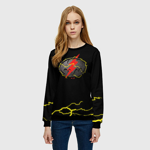 Женский свитшот Flash and Batman logo / 3D-Черный – фото 3