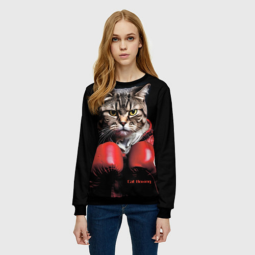 Женский свитшот Cat boxing / 3D-Черный – фото 3
