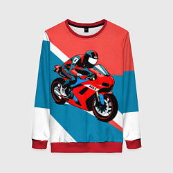 Свитшот женский Нарисованный мотоциклист, цвет: 3D-красный