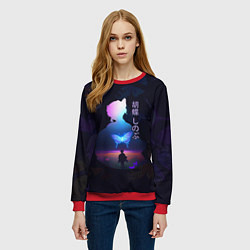 Свитшот женский Силуэт Шинобу Кочо на поле и светящаяся бабочка, цвет: 3D-красный — фото 2