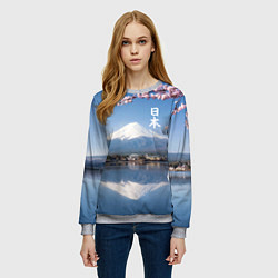 Свитшот женский Цветущая сакура на фоне Фудзиямы - Япония, цвет: 3D-меланж — фото 2