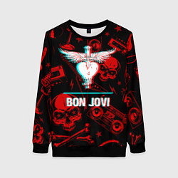 Свитшот женский Bon Jovi rock glitch, цвет: 3D-черный