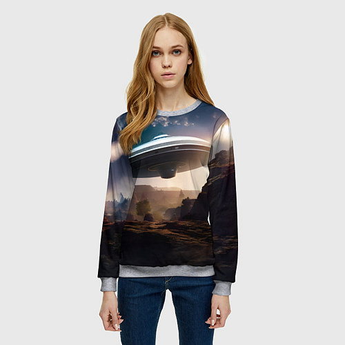 Женский свитшот НЛО над горами / 3D-Меланж – фото 3