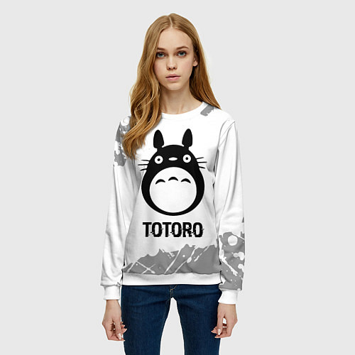 Женский свитшот Totoro glitch на светлом фоне / 3D-Белый – фото 3