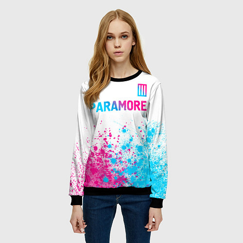 Женский свитшот Paramore neon gradient style: символ сверху / 3D-Черный – фото 3