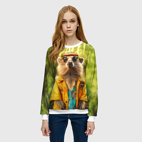 Женский свитшот Peace - хиппи квокка короткохвостый кенгуру / 3D-Белый – фото 3