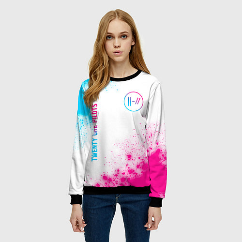 Женский свитшот Twenty One Pilots neon gradient style: надпись, си / 3D-Черный – фото 3