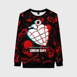 Свитшот женский Green Day rock glitch, цвет: 3D-черный