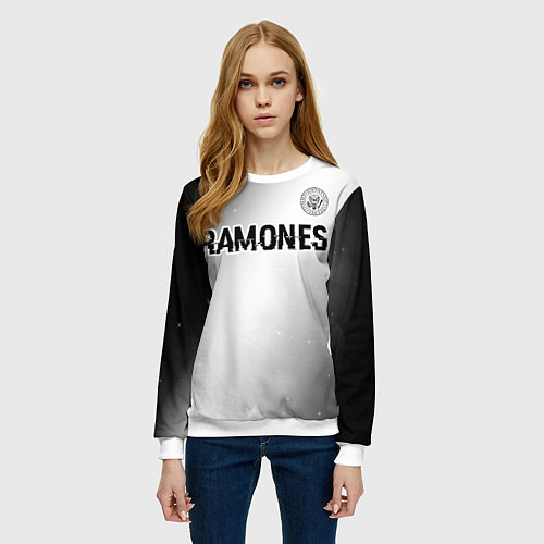 Женский свитшот Ramones glitch на светлом фоне: символ сверху / 3D-Белый – фото 3