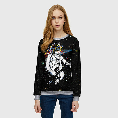 Женский свитшот Космонавт играет рок на гитаре / 3D-Меланж – фото 3