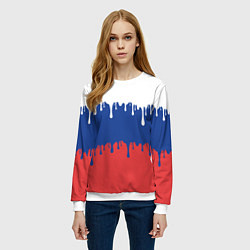 Свитшот женский Флаг России - потёки, цвет: 3D-белый — фото 2