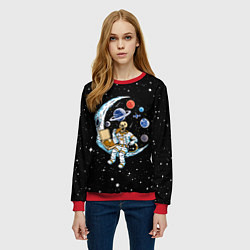 Свитшот женский Skeleton astronaut eats pizza while sitting on the, цвет: 3D-красный — фото 2