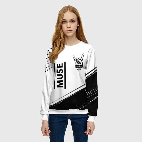 Женский свитшот Muse и рок символ на светлом фоне / 3D-Белый – фото 3