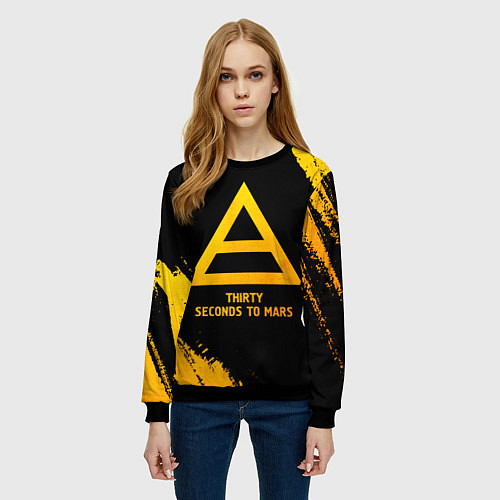 Женский свитшот Thirty Seconds to Mars - gold gradient / 3D-Черный – фото 3