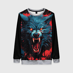 Свитшот женский Wolf black red, цвет: 3D-меланж