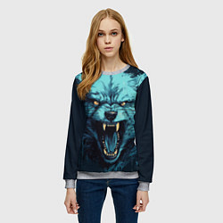 Свитшот женский Синий волк арт, цвет: 3D-меланж — фото 2