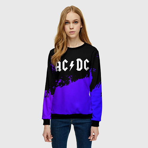 Женский свитшот AC DC purple grunge / 3D-Черный – фото 3