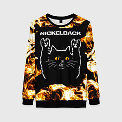 Свитшот женский Nickelback рок кот и огонь, цвет: 3D-черный