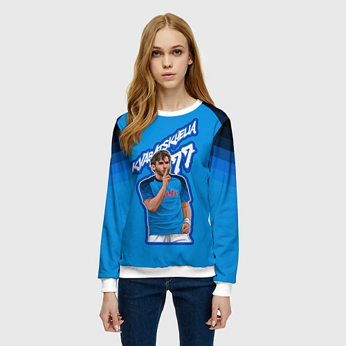 Женский свитшот Хвича Кварацхелия ФК Наполи 77 / 3D-Белый – фото 3