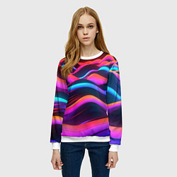 Свитшот женский Неоновые фиолетовые волны, цвет: 3D-белый — фото 2