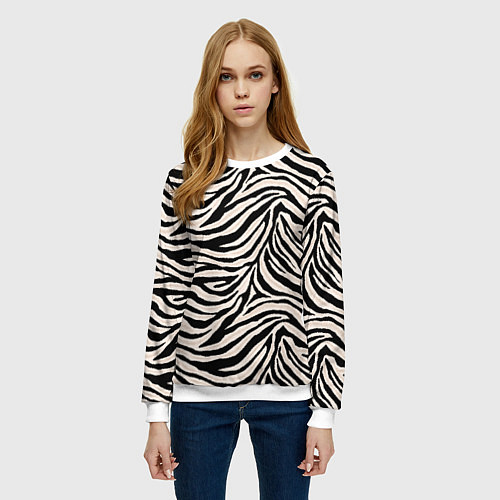 Женский свитшот Полосатая шкура зебры, белого тигра / 3D-Белый – фото 3