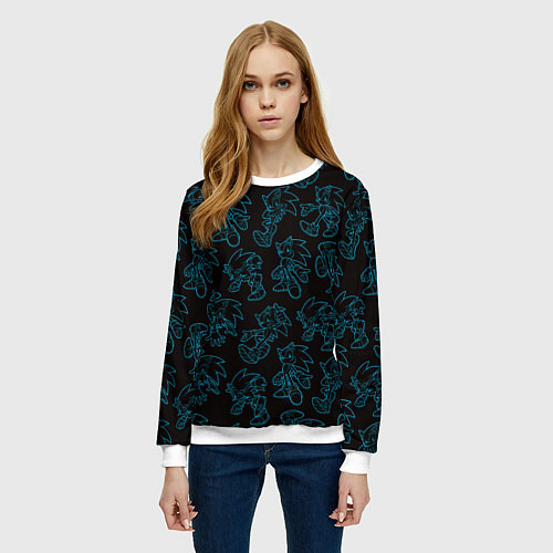 Женский свитшот Соник паттерн / 3D-Белый – фото 3