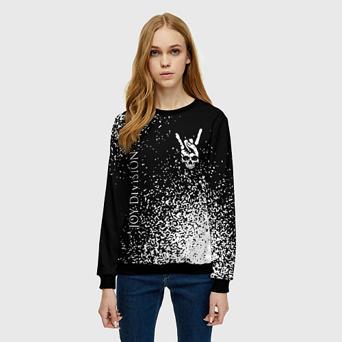 Женский свитшот Joy Division и рок символ на темном фоне / 3D-Черный – фото 3