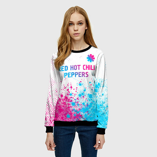 Женский свитшот Red Hot Chili Peppers neon gradient style: символ / 3D-Черный – фото 3