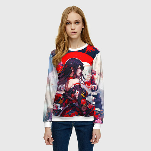 Женский свитшот Японская девушка от нейросети / 3D-Белый – фото 3
