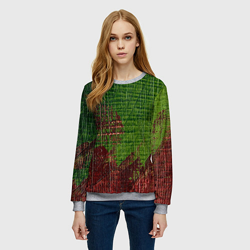 Женский свитшот Зелёная и бордовая текстура / 3D-Меланж – фото 3