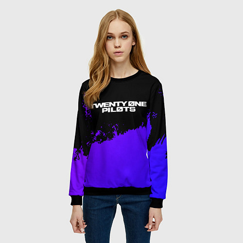 Женский свитшот Twenty One Pilots purple grunge / 3D-Черный – фото 3