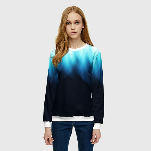 Женский свитшот Синее пламя огня на черном / 3D-Белый – фото 3