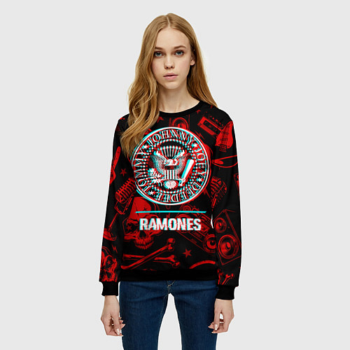 Женский свитшот Ramones rock glitch / 3D-Черный – фото 3