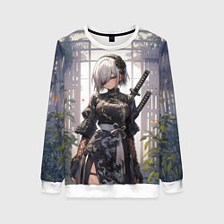 Свитшот женский Nier automata девушка с мечами, цвет: 3D-белый