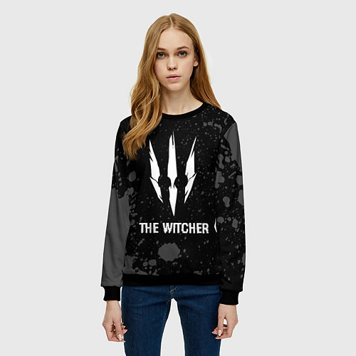 Женский свитшот The Witcher glitch на темном фоне / 3D-Черный – фото 3