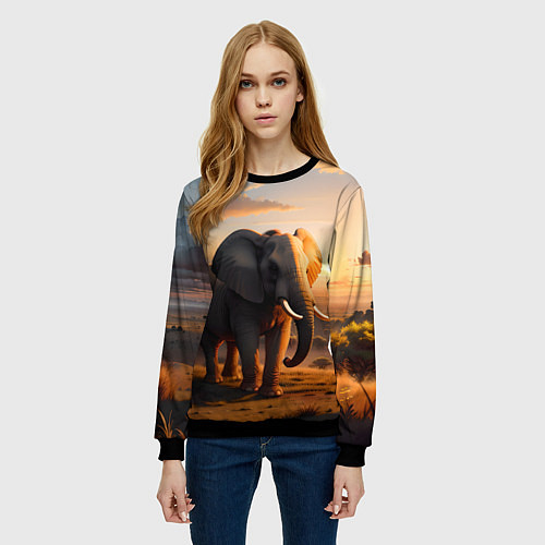 Женский свитшот Африканский слон в саванне / 3D-Черный – фото 3