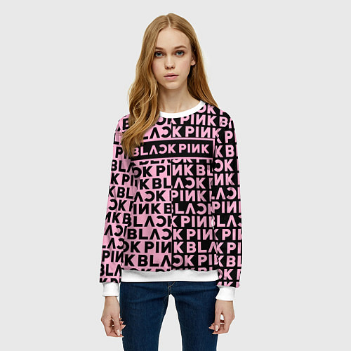 Женский свитшот Blackpink - pink text / 3D-Белый – фото 3