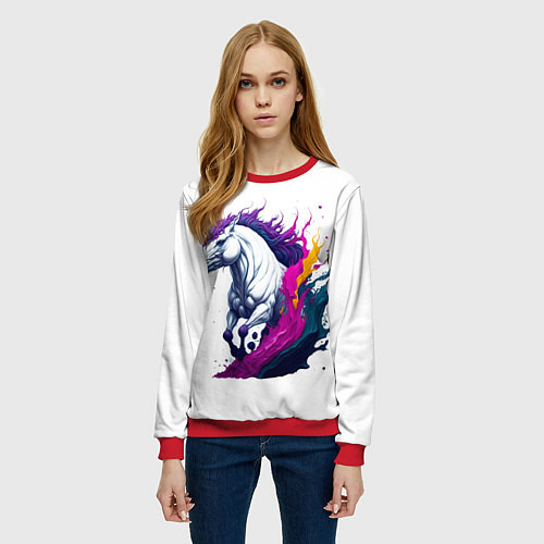 Женский свитшот Единорог в красках / 3D-Красный – фото 3