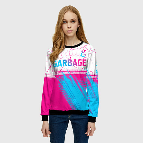 Женский свитшот Garbage neon gradient style: символ сверху / 3D-Черный – фото 3