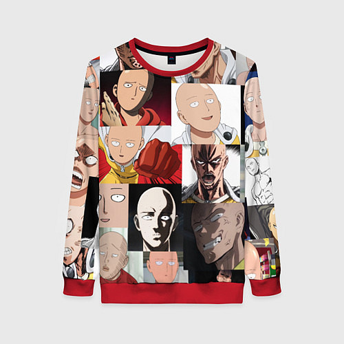 Женский свитшот Saitama - many faces / 3D-Красный – фото 1