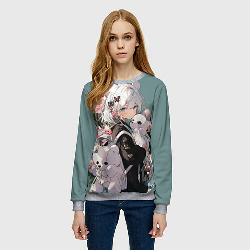 Женский свитшот Нежная девочка аниме с ушками / 3D-Меланж – фото 3