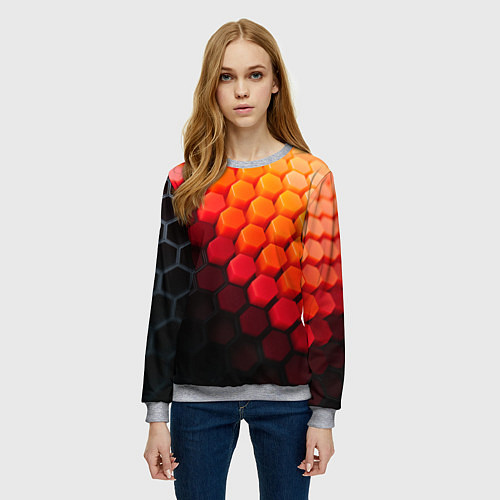 Женский свитшот Hexagon orange / 3D-Меланж – фото 3