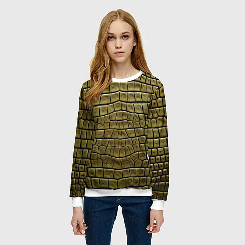 Женский свитшот Текстура кожи крокодила / 3D-Белый – фото 3