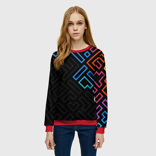 Женский свитшот Геометрические фигуры на тёмном фоне тетрис / 3D-Красный – фото 3