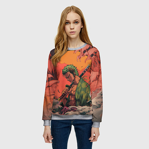 Женский свитшот Зоро на закате - One Piece / 3D-Меланж – фото 3