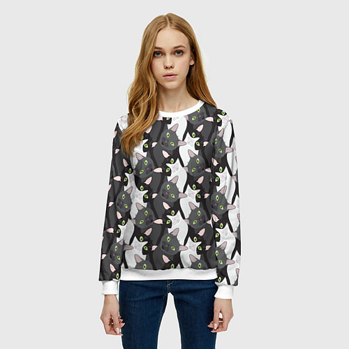 Женский свитшот Кошки с зелеными глазами / 3D-Белый – фото 3